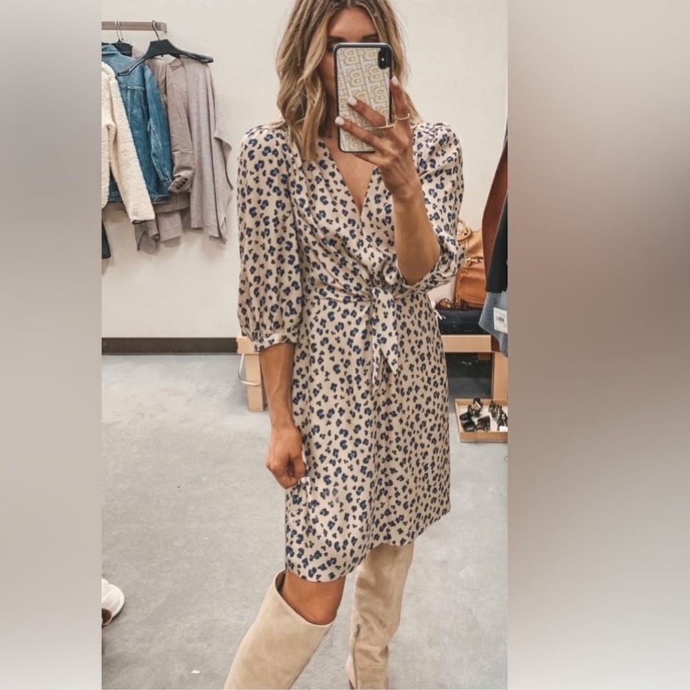 REBECCA TAYLOR Cheetah-Print Blouson Silk Dress NWT Size 6